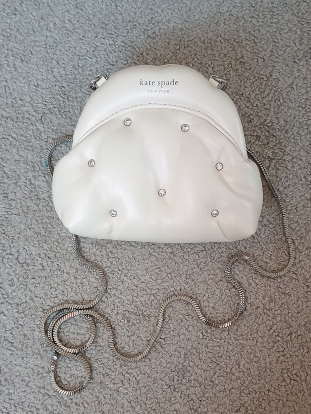 kate spade Cloud 9 White Quilted Crystal Accent Crossbody with Silver Chain - Picture 3 of 9